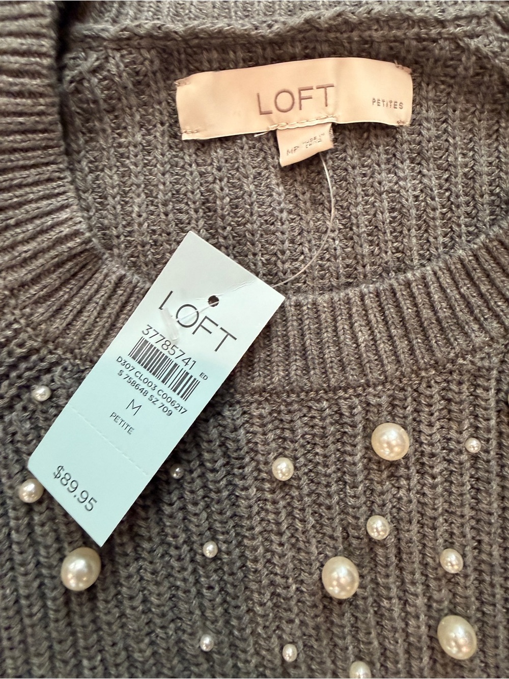 Women's Loft NWT Grey Pearl-Embellished Sweater - Picture 7 of 9